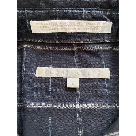 Perry Ellis Mens Short Sleeve Button Shirt Large Black Silver Gray - Picture 4 of 6